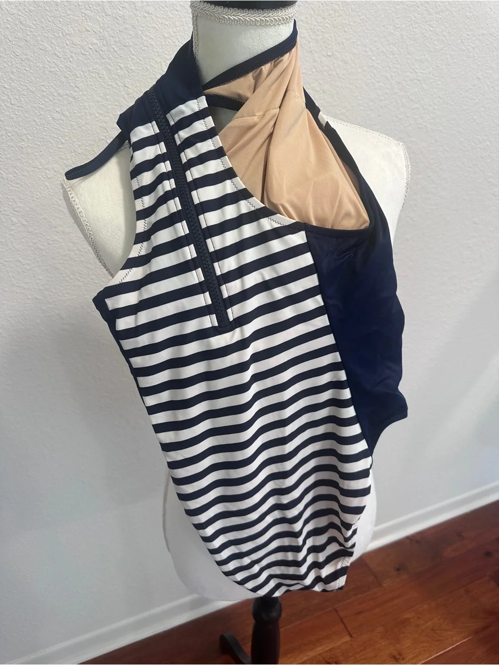 J. Crew Navy One-Piece Swimsuit with Beige Lining